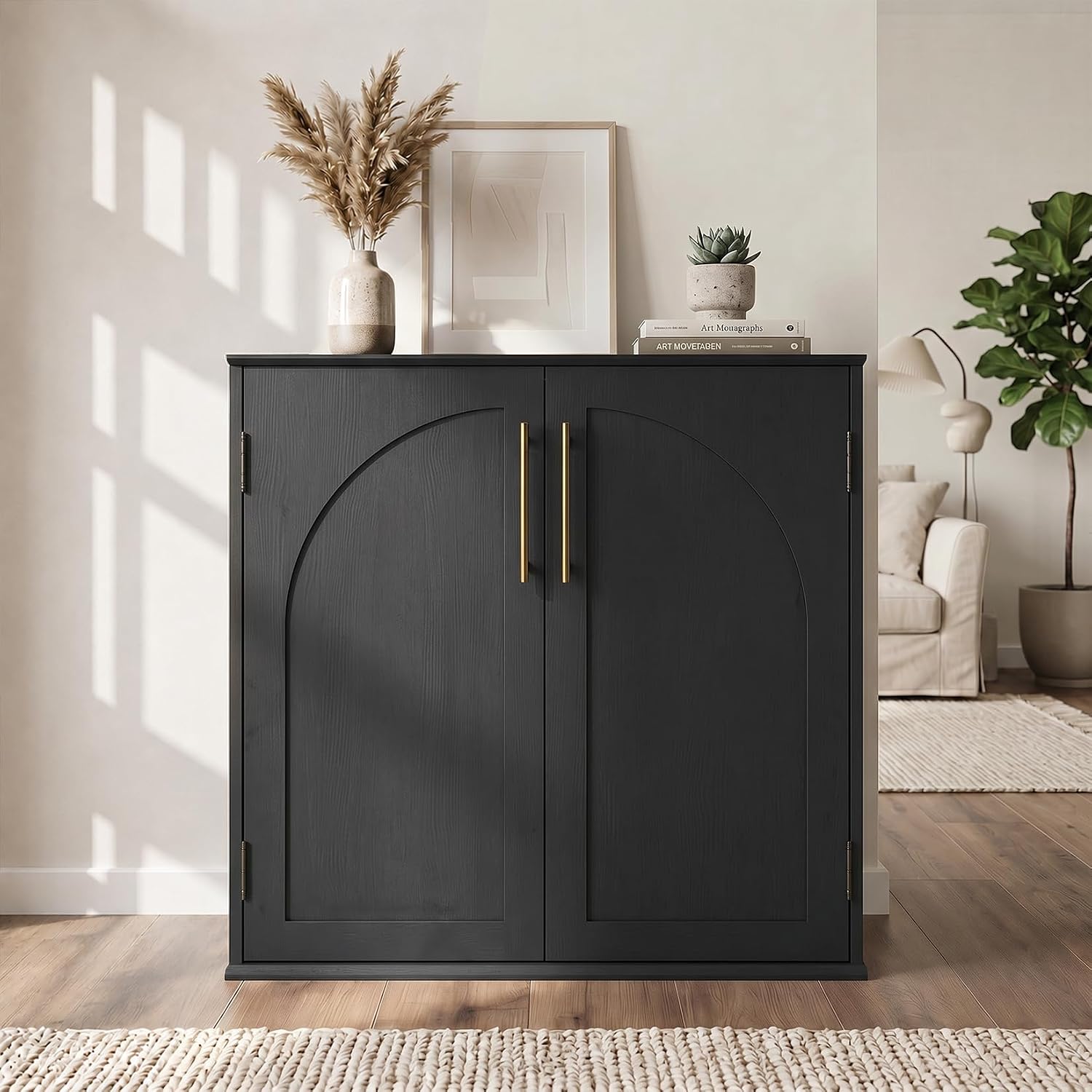 Black arched sideboard buffet cabinet with storage